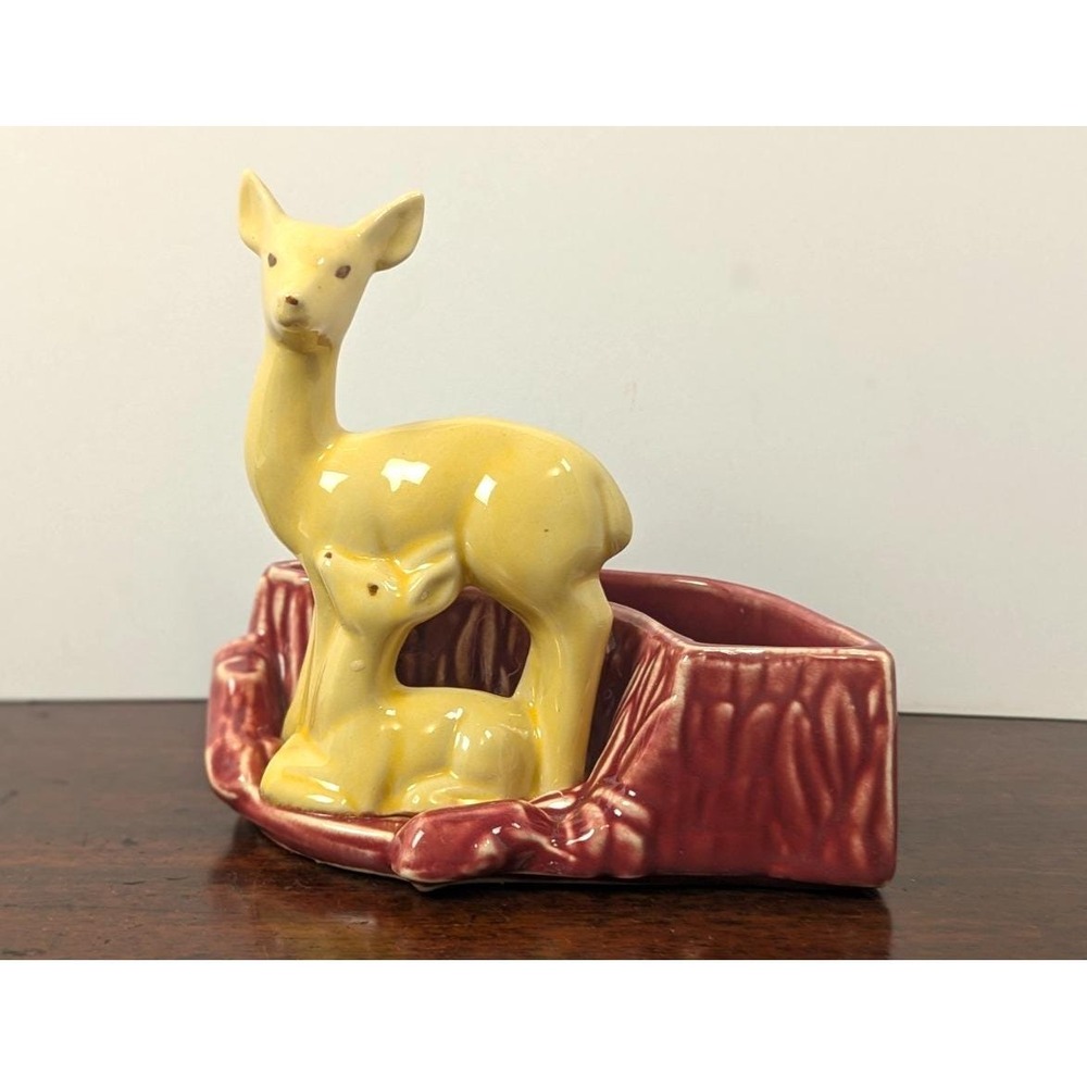 Shawnee USA Deer & Fawn Planter Vintage Mid Century Woodland Pottery Brown Vase